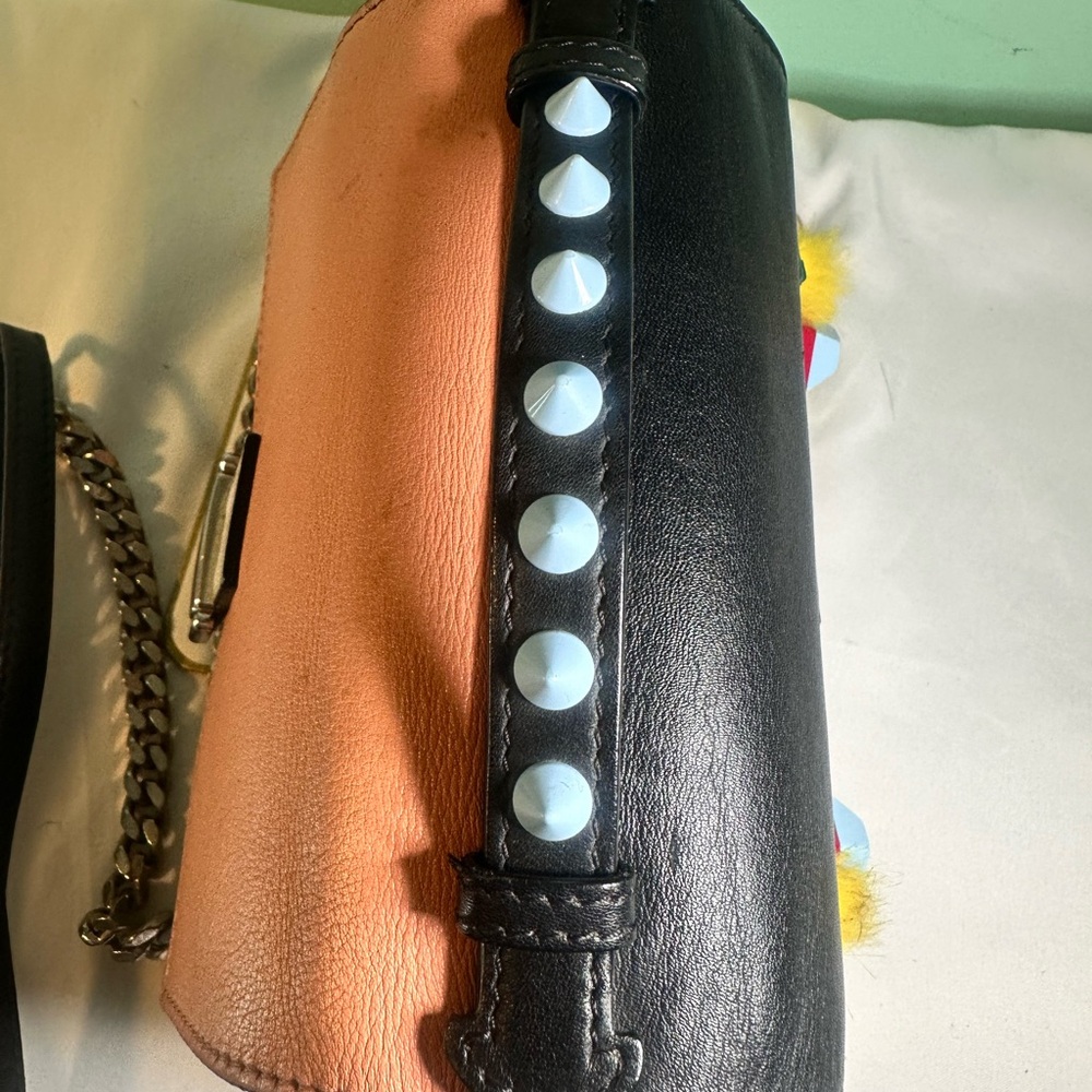 Fendi Monster Mini Baguette Crossbody Multicolor Leather Fur Chain Bag Rare - Picture 4 of 12